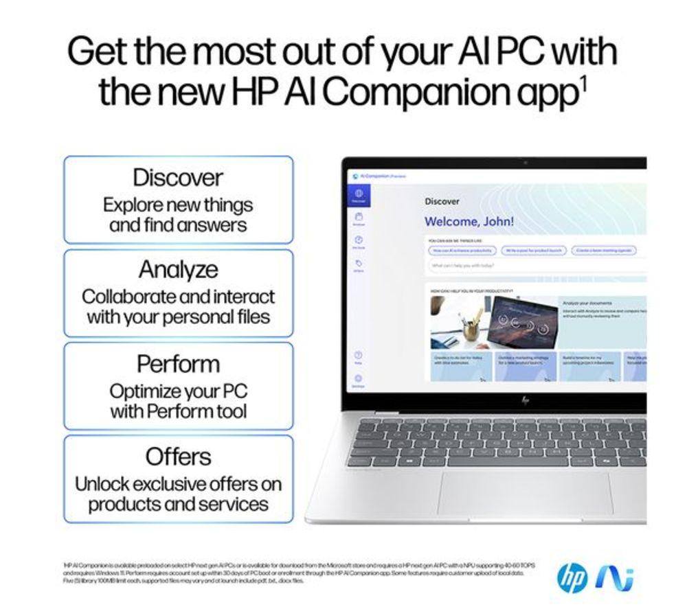 HP OmniBook X 14" Refurbished Laptop, Copilot+ PC - Snapdragon X Plus, 512 GB SSD, Silver (Excellent Condition) image number 5 of 6