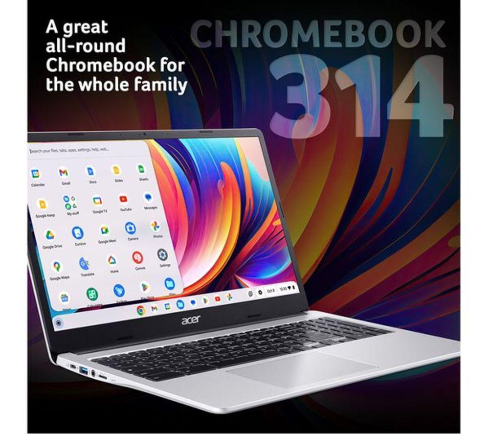 ACER 314 14" Refurbished Chromebook - Intel&reg; N100, 128 GB eMMC, Silver (Very Good Condition) image number 9 of 15