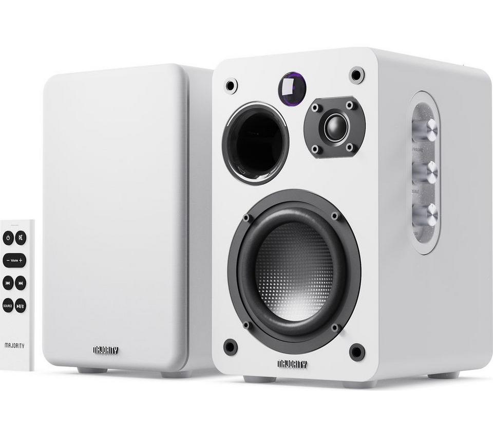 MAJORITY D70X Active Bluetooth Bookshelf Speakers - White