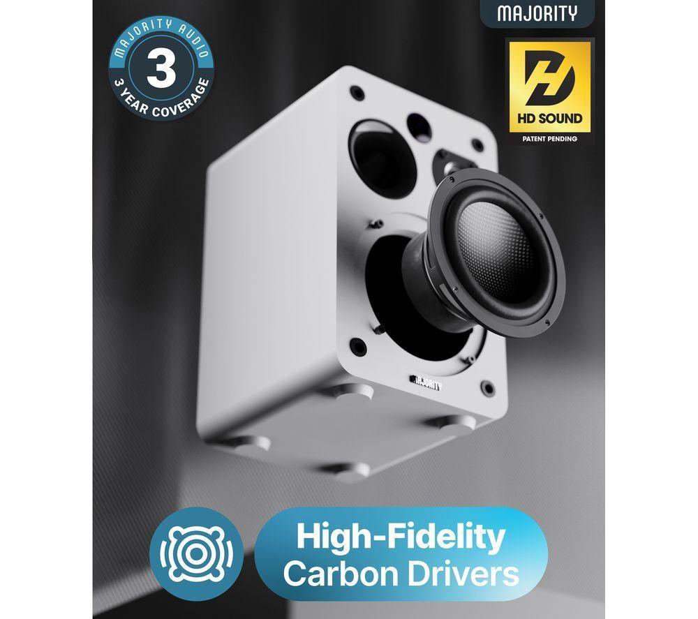 MAJORITY D70X Active Bluetooth Bookshelf Speakers - White image number 2 of 7