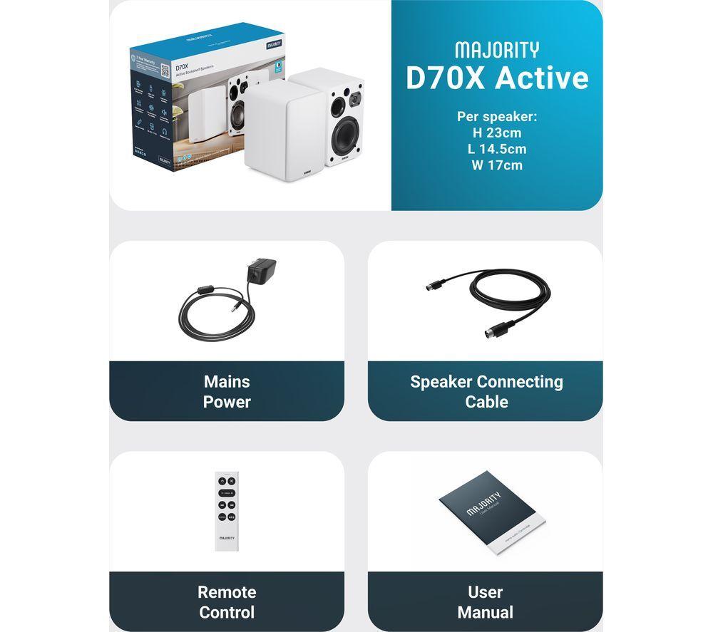 MAJORITY D70X Active Bluetooth Bookshelf Speakers - White image number 6 of 7