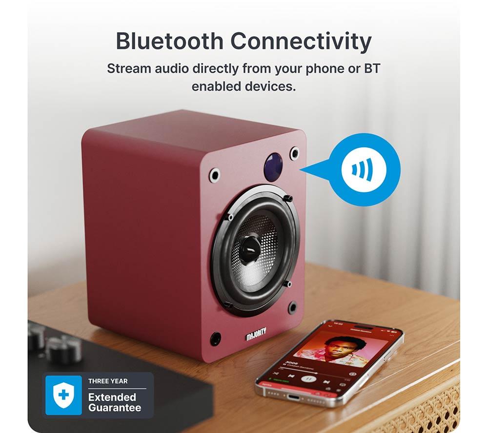 MAJORITY D50X Bluetooth Bookshelf Speakers - Maroon image number 4 of 7
