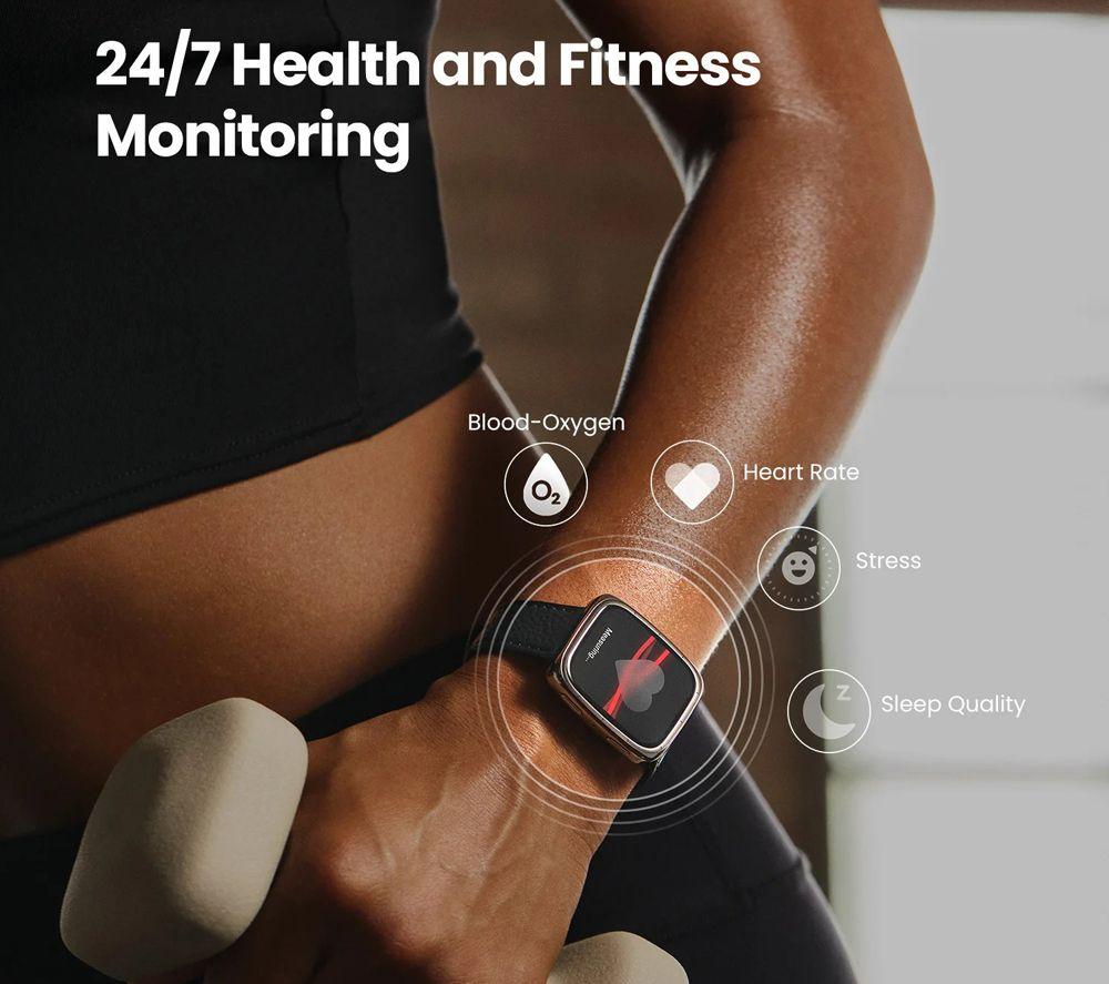 AMAZFIT Active 2 Smart Watch - Black, Leather Strap image number 7 of 8