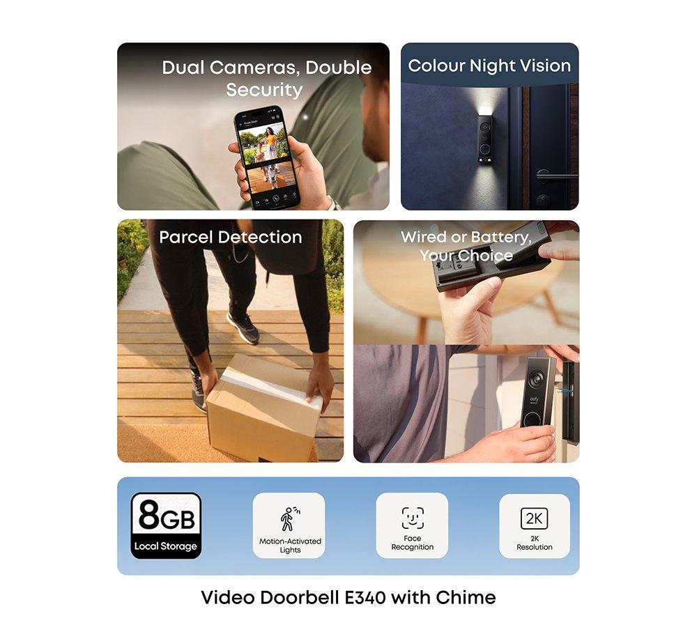 EUFY E340 2K Dual Camera Smart Video Doorbell & Floodlight E30 2K WiFi Security Camera Bundle image number 5 of 11