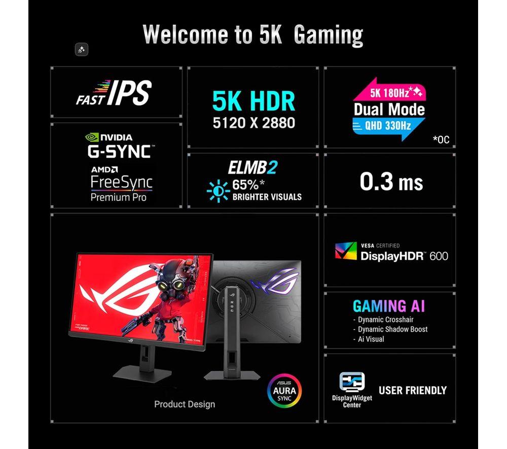 ASUS ROG STRIX XG27JCG 5K Ultra HD 27" IPS LED Gaming Monitor - Black image number 5 of 6