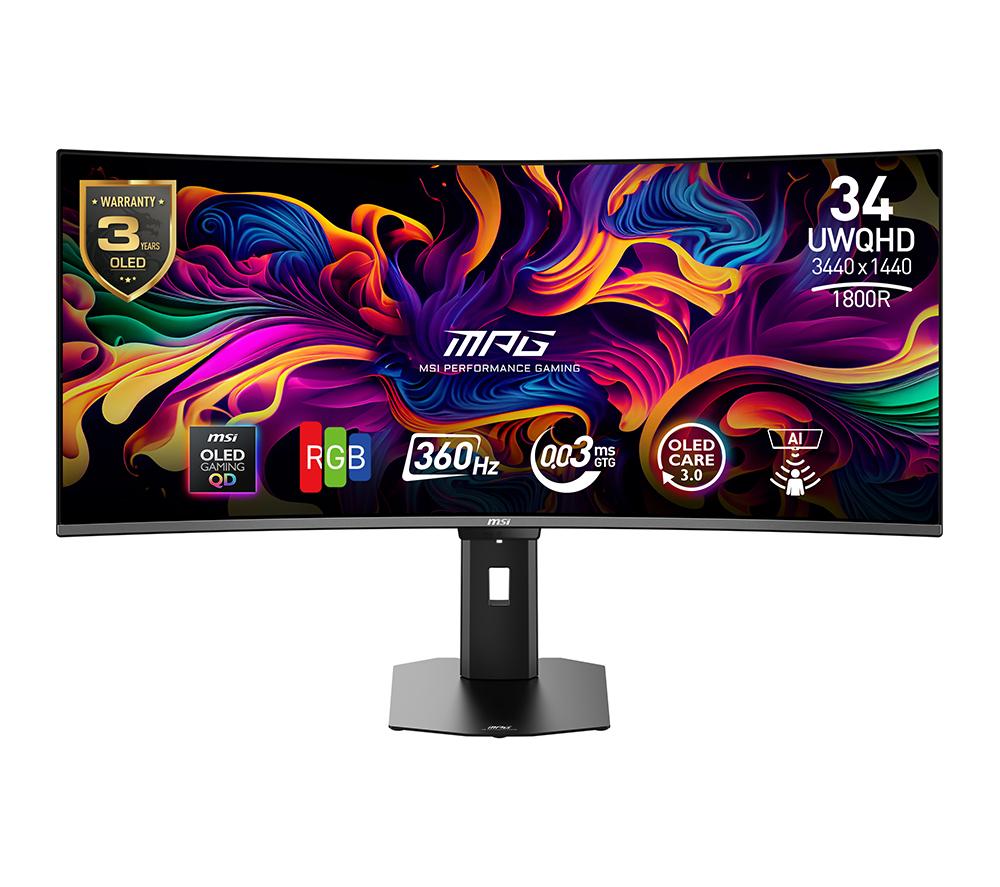 MSI MPG 341CQR X36 Quad HD 34" Curved Quantum Dot QD-OLED Gaming Monitor - Black, Black