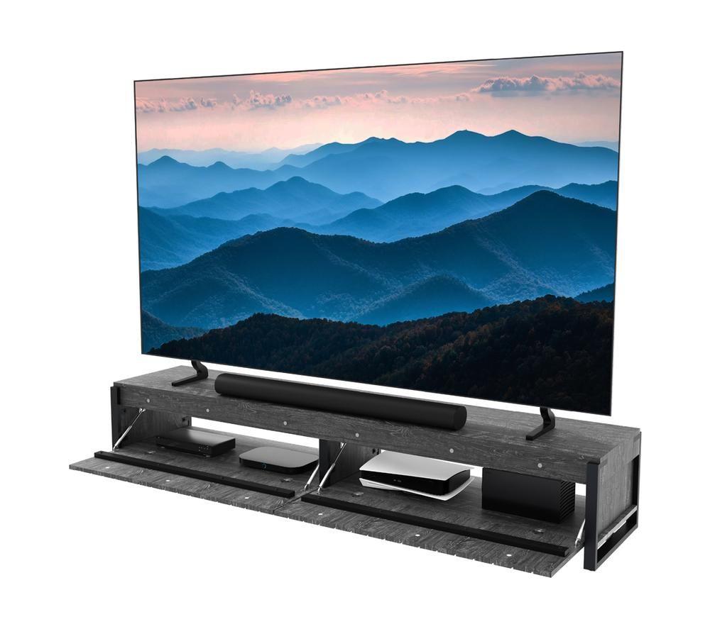 AVF AVF Ridgewood 2.28m Slatted TV Stand for up to 100" TVs - Gunmetal Grey & Rustic Black Grain image number 5 of 8