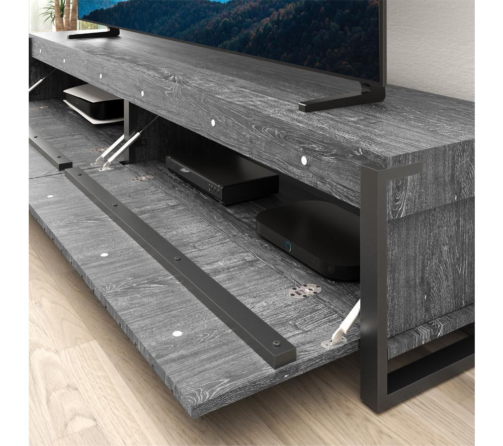 AVF AVF Ridgewood 2.28m Slatted TV Stand for up to 100" TVs - Gunmetal Grey & Rustic Black Grain image number 7 of 8