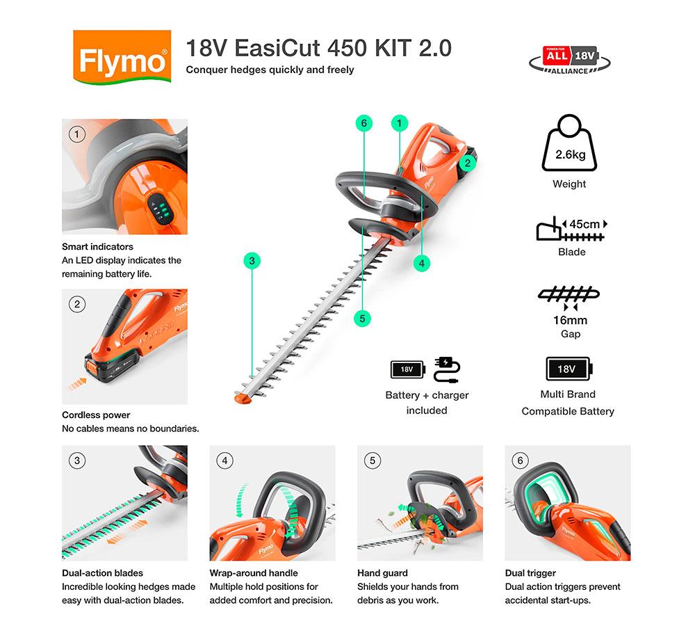 FLYMO SimpliCut 450 Cordless Hedge Trimmer - Orange image number 2 of 11