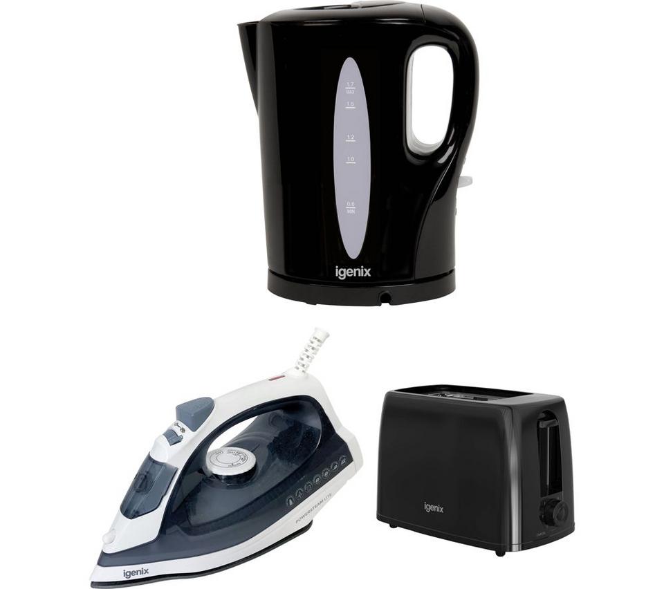IGENIX IGPK47 2-Slice Toaster, Kettle & Iron Bundle - Black