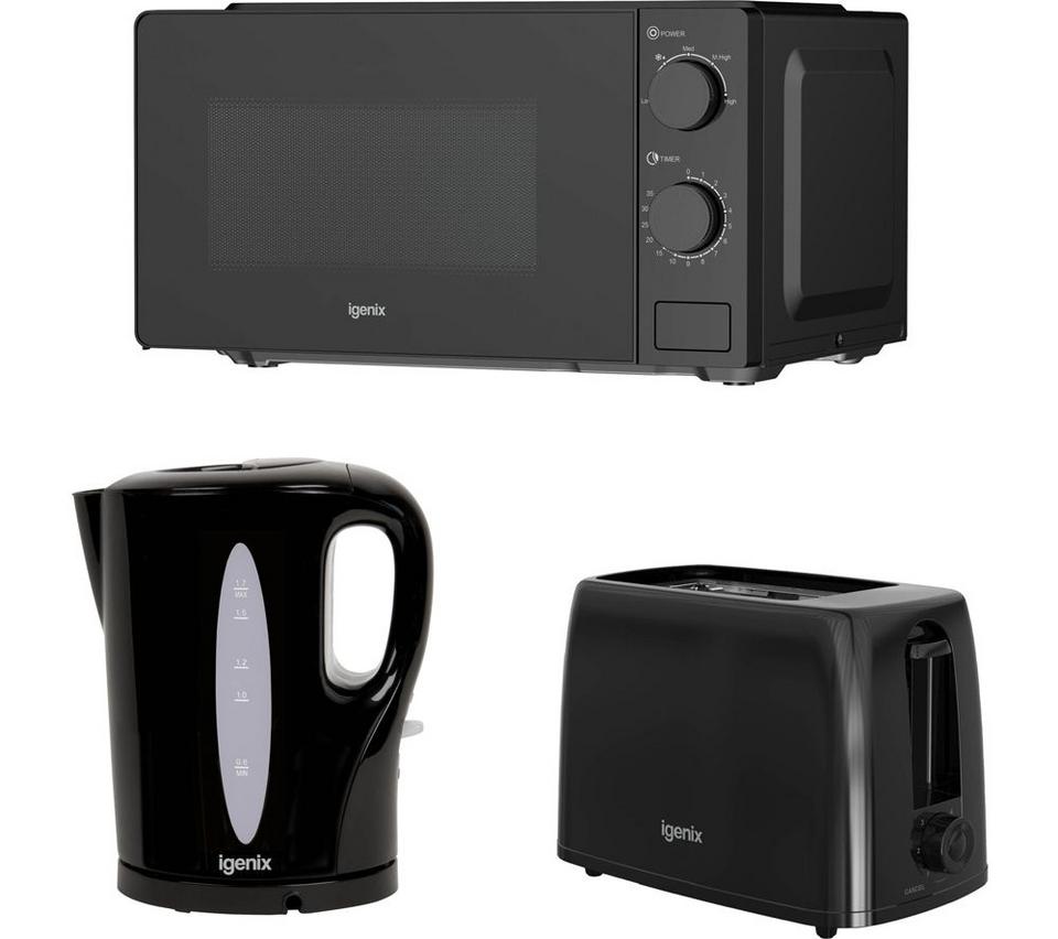 IGENIX IGPK48 Microwave, 2-Slice Toaster, & Kettle Bundle - Black