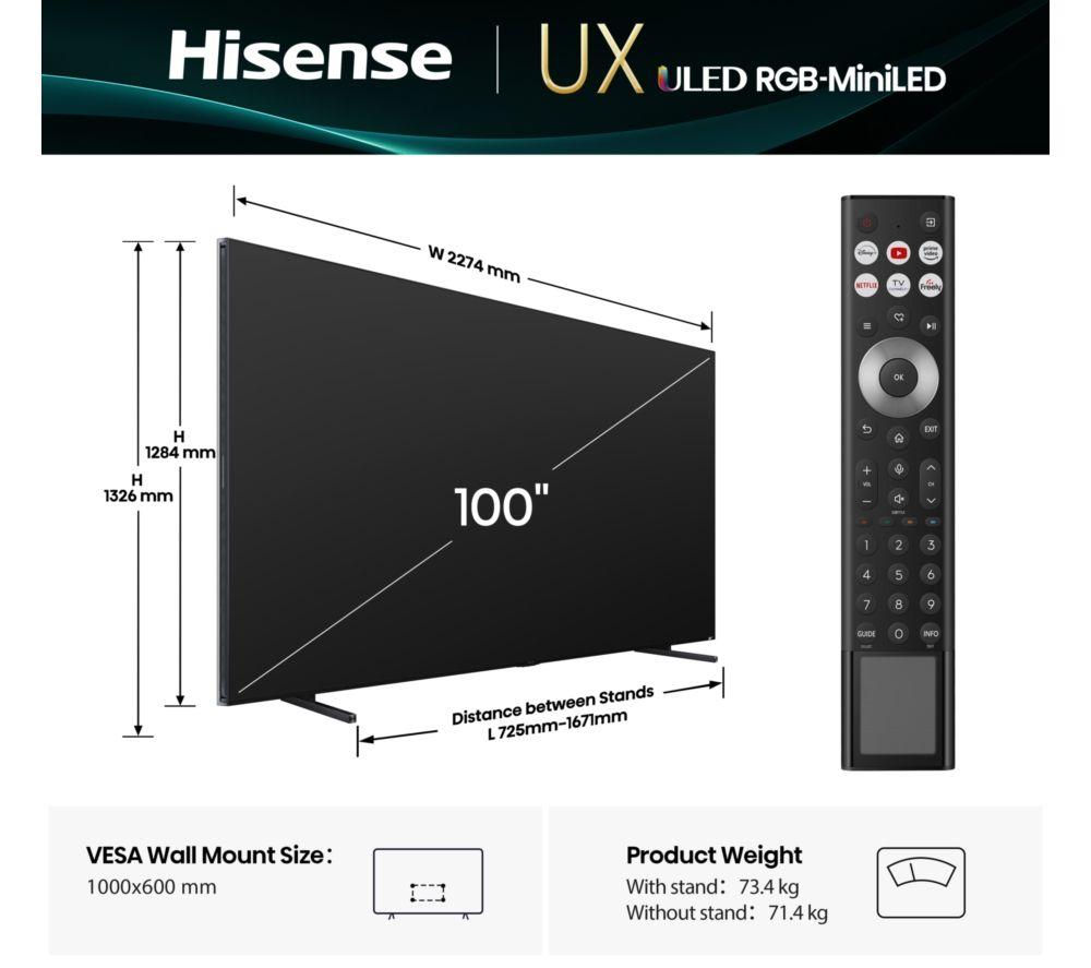 HISENSE UX 100" Tri-Chroma RGB Mini LED Smart AI TV with Freely - 100UXQTUK image number 2 of 11