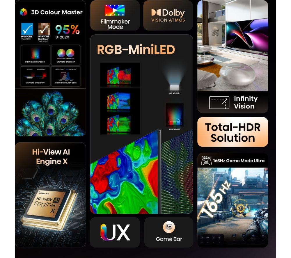 HISENSE UX 100" Tri-Chroma RGB Mini LED Smart AI TV with Freely - 100UXQTUK image number 4 of 11