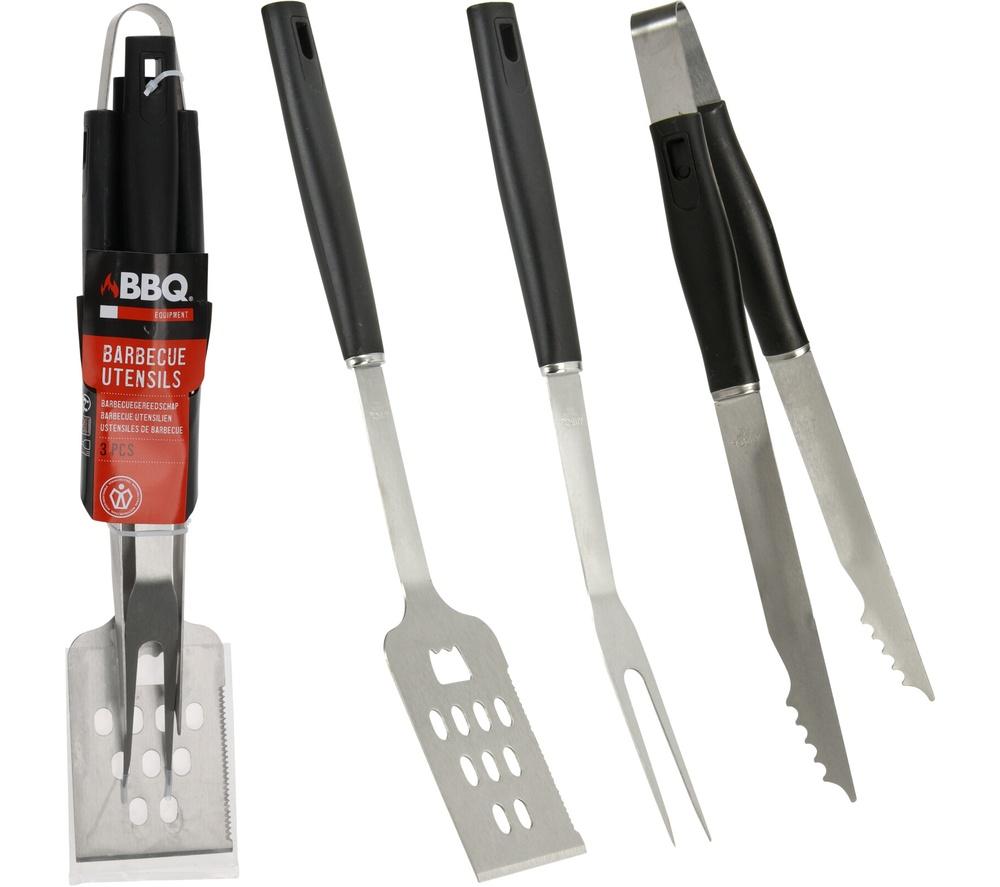 BBQ EQUIPMENT 3-Piece BBQ Tool Set - Black & Silver image number 2 of 2
