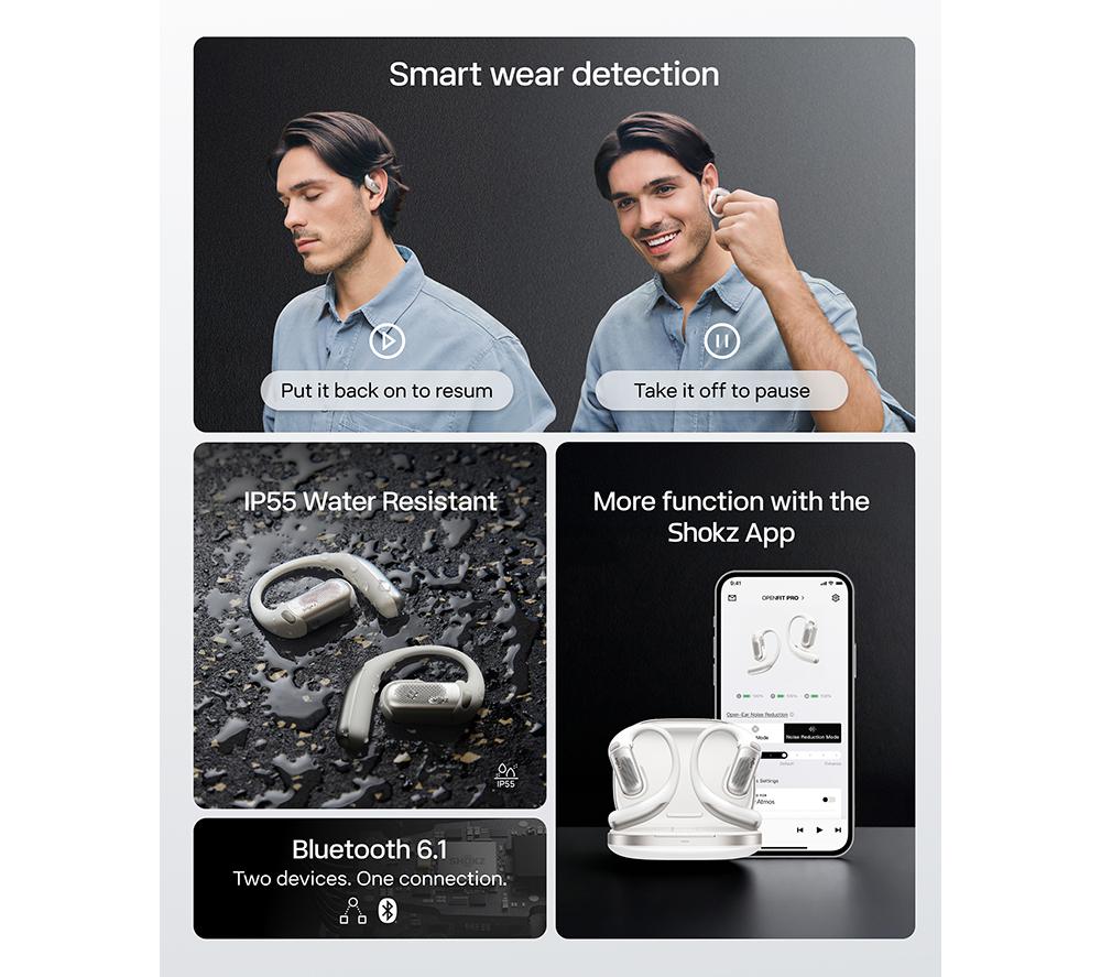 SHOKZ OpenFit Pro Wireless Bluetooth Noise-Cancelling Earbuds - White image number 11 of 12