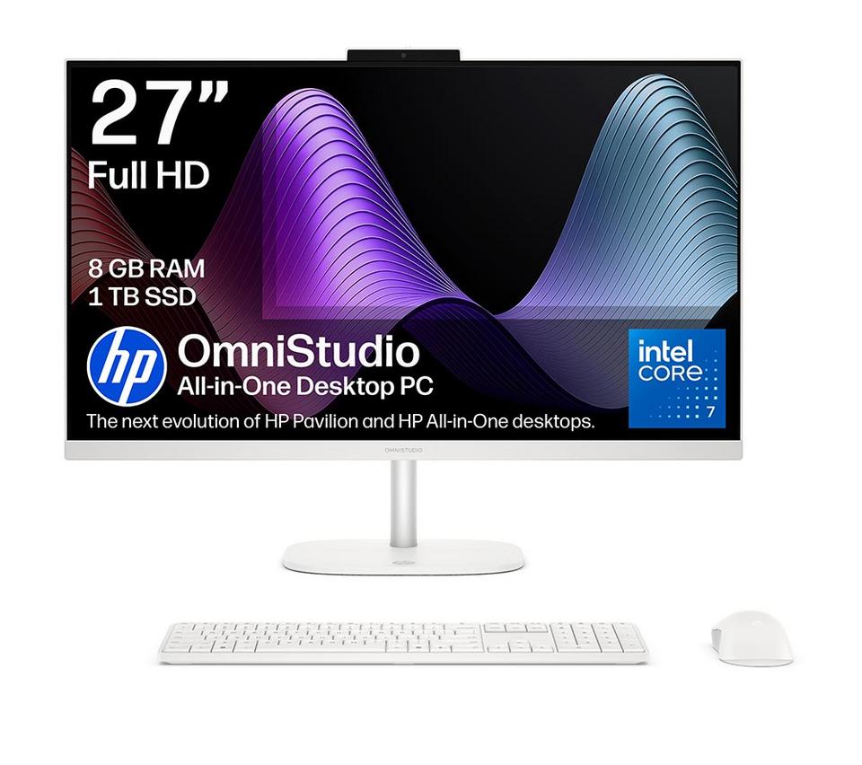 HP OmniStudio 27-cu0011na 27" All-in-One PC - Intel® Core™ 7, 1 TB SSD, Cotton White