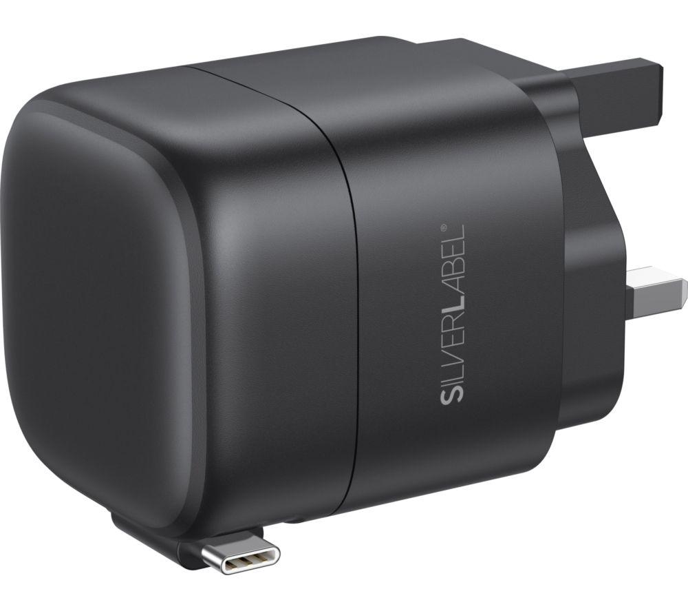 SILVERLABEL E71029024 2-in-1 35 W Dual USB Type-C & Type-A GaN Charger - Black, Retractable Cable image number 2 of 4