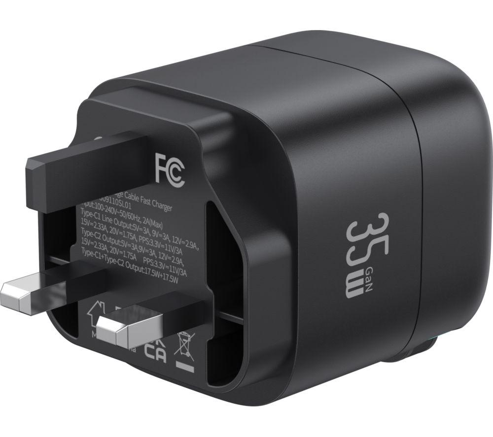 SILVERLABEL E71029024 2-in-1 35 W Dual USB Type-C & Type-A GaN Charger - Black, Retractable Cable image number 4 of 4