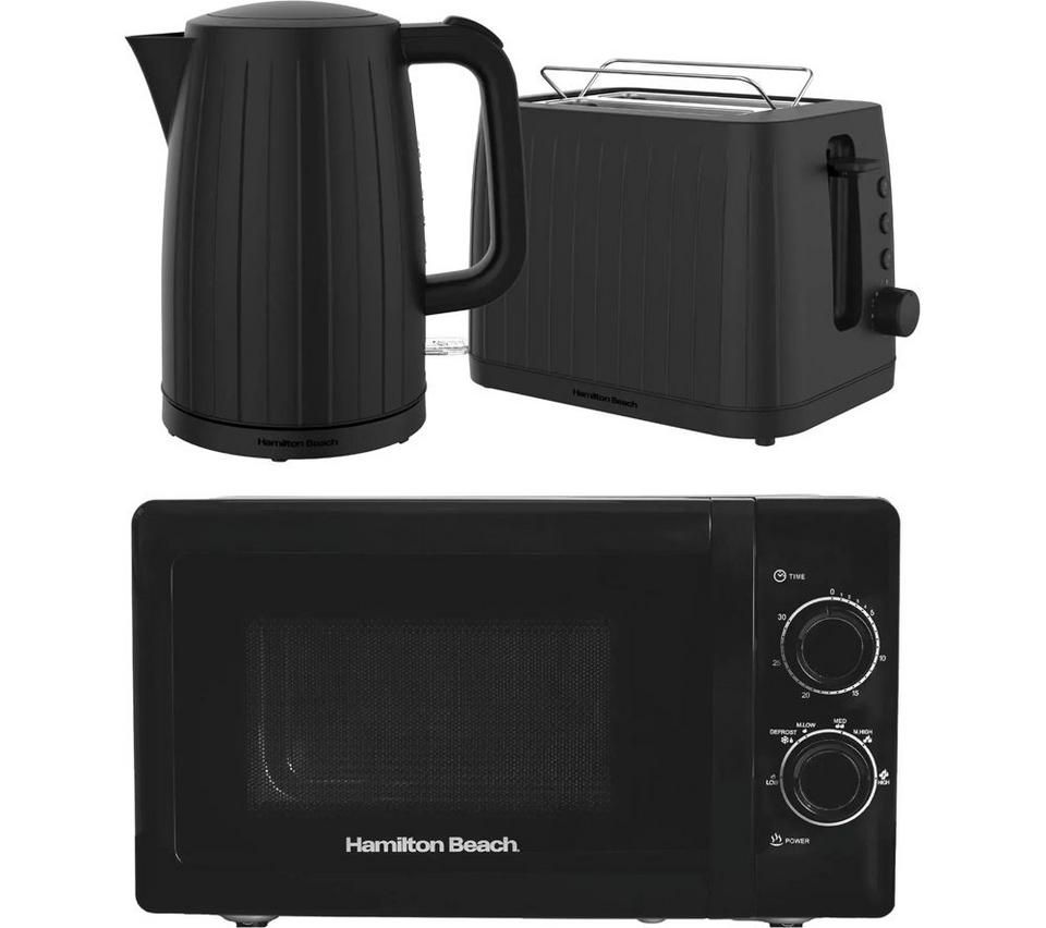 HAMILTON BEACH Stealth Jug Kettle, 2-Slice Toaster & Solo Microwave Bundle - Black