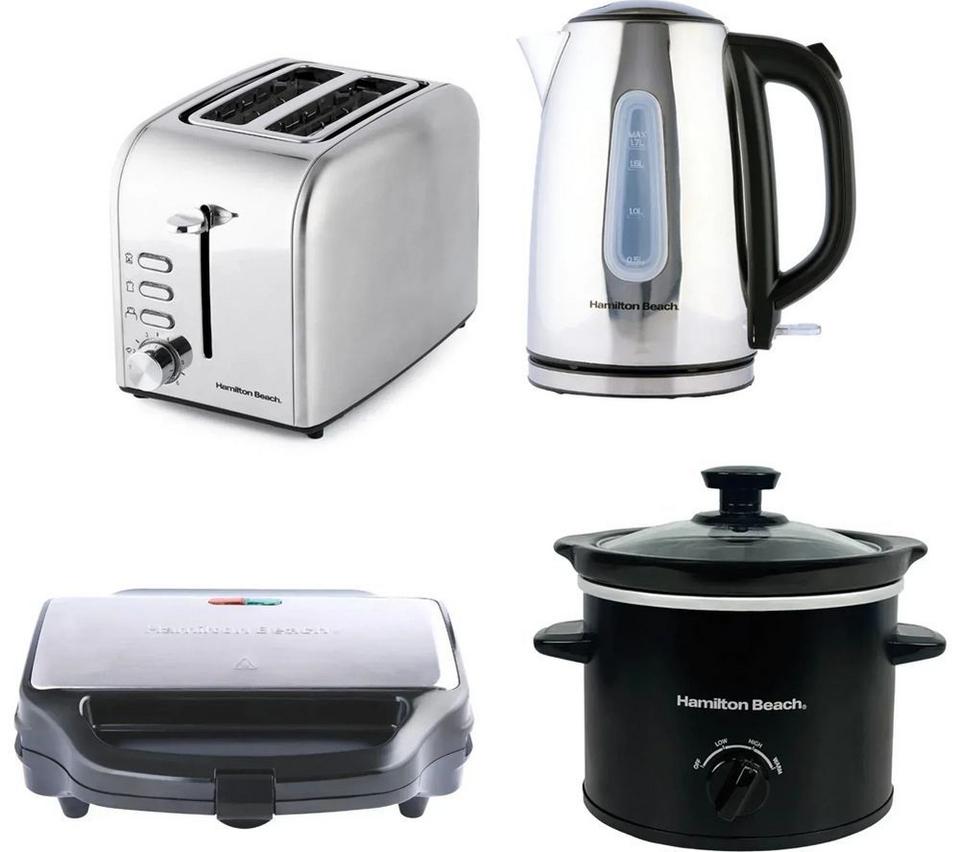 HAMILTON BEACH Rise Jug Kettle, 2-Slice Toaster, Sandwich Toaster & Slow Cooker Bundle - Black