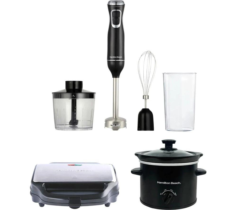 Hamilton Beach Essentials Hand Blender, Sandwich Toaster & Slow Cooker Bundle  Black, Black