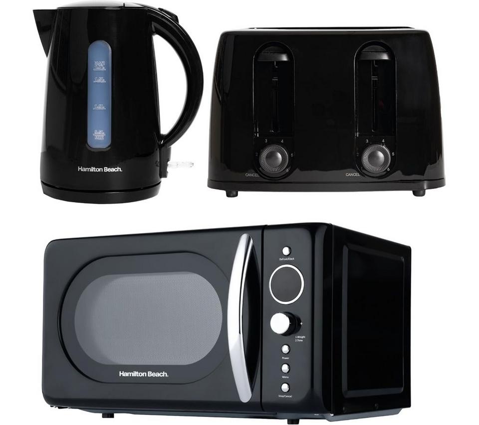 HAMILTON BEACH Essentials Jug Kettle, 4-Slice Toaster & Solo Microwave Bundle - Black