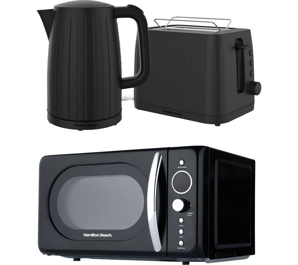 HAMILTON BEACH Stealth Jug Kettle, 2-Slice Toaster & Solo Microwave Bundle - Black
