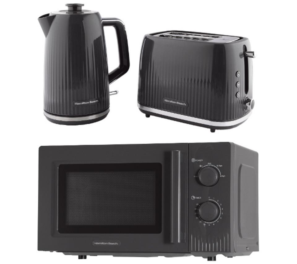 HAMILTON BEACH Miami HBMIAKSCH Solo Microwave, Electric Kettle & 2-Slice Toaster Bundle - Charcoal