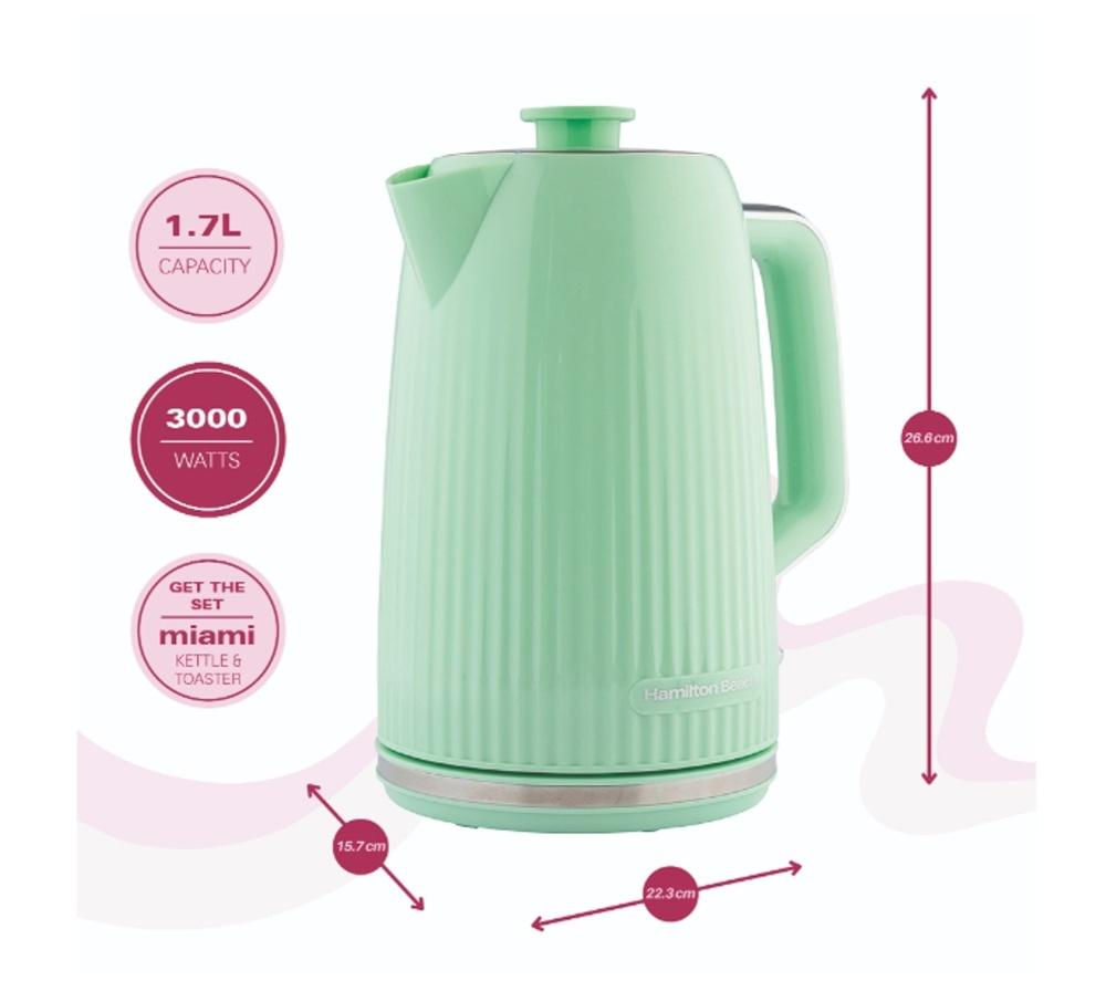 HAMILTON BEACH Miami HBMIAKSMM Solo Microwave, Electric Kettle & 2-Slice Toaster Bundle - Mint image number 7 of 9