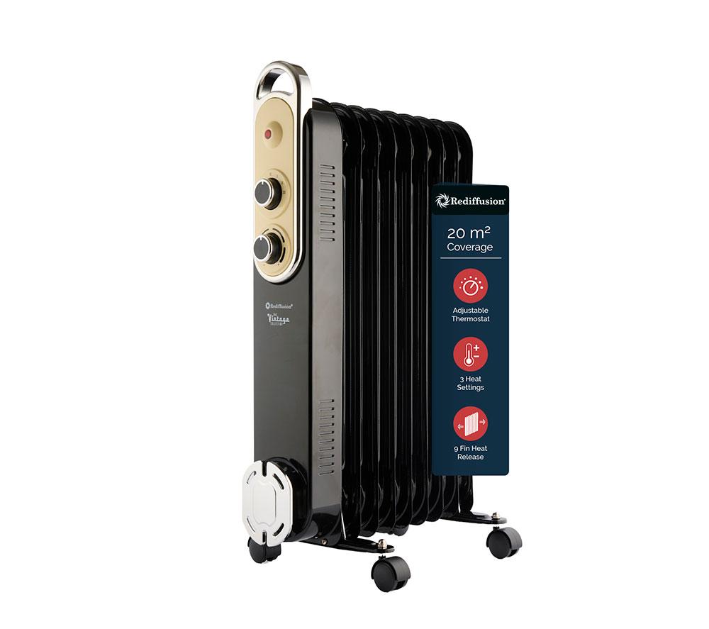 Rediffusion Vintage 9 Fin Oil Filled Radiator Black 2000W - Image 5