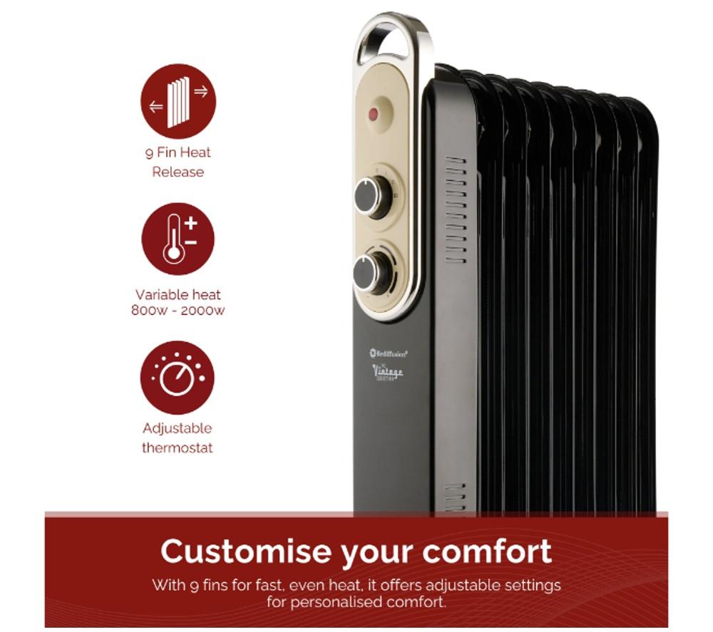 REDIFFUSION Rediffusion Vintage REDB14KBLKE Portable Oil-Filled Radiator - Black image number 5 of 7
