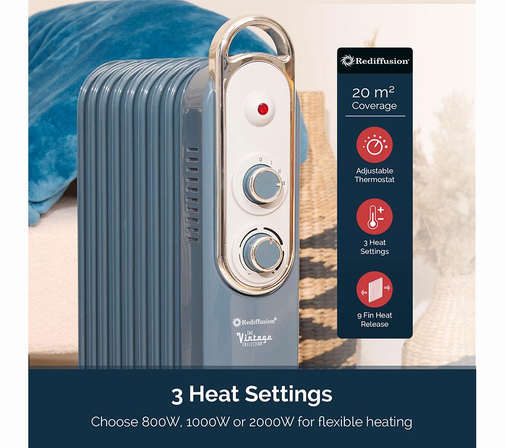 REDIFFUSION Rediffusion Vintage REDB14KBLEE Portable Oil-Filled Radiator - Blue image number 7 of 12