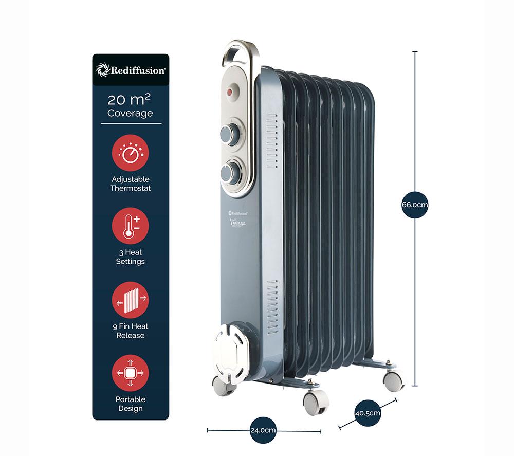 REDIFFUSION Rediffusion Vintage REDB14KBLEE Portable Oil-Filled Radiator - Blue image number 12 of 12