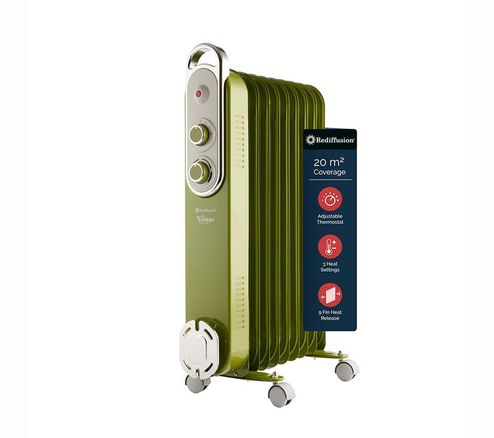 REDIFFUSION Rediffusion Vintage REDB14KGRE Portable Oil-Filled Radiator - Sage Green
