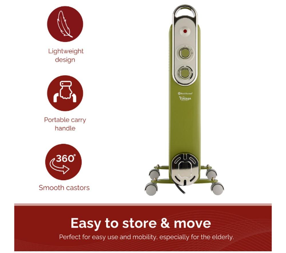 REDIFFUSION Rediffusion Vintage REDB14KGRE Portable Oil-Filled Radiator - Sage Green image number 4 of 7