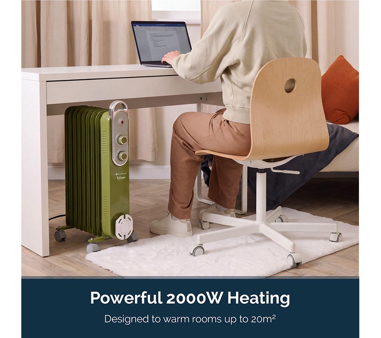REDIFFUSION Rediffusion Vintage REDB14KGRE Portable Oil-Filled Radiator - Sage Green image number 10 of 12