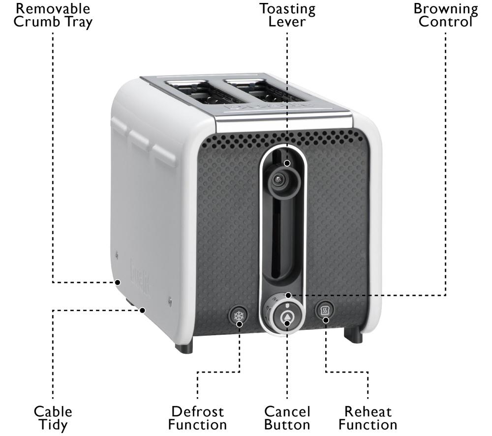 DUALIT Studio 26412 2-Slice Toaster - White & Grey image number 7 of 7