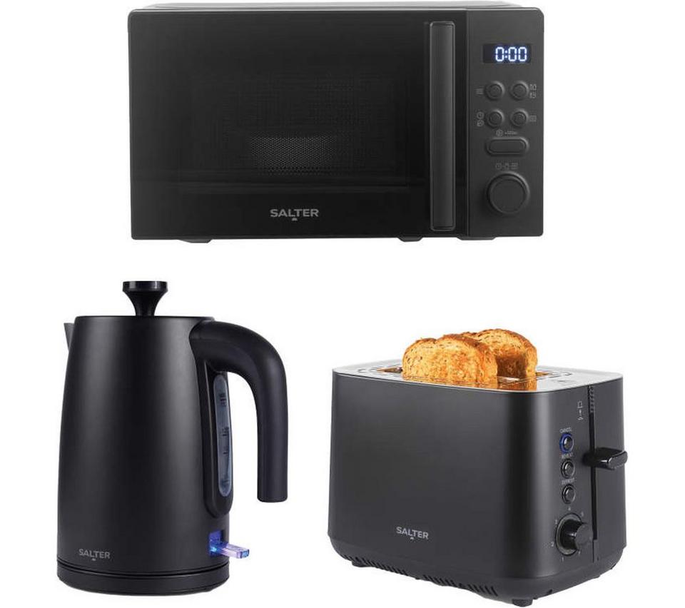 SALTER COMBO-10073 Kuro Jug Kettle, 2-Slice Toaster & Microwave Bundle - Black