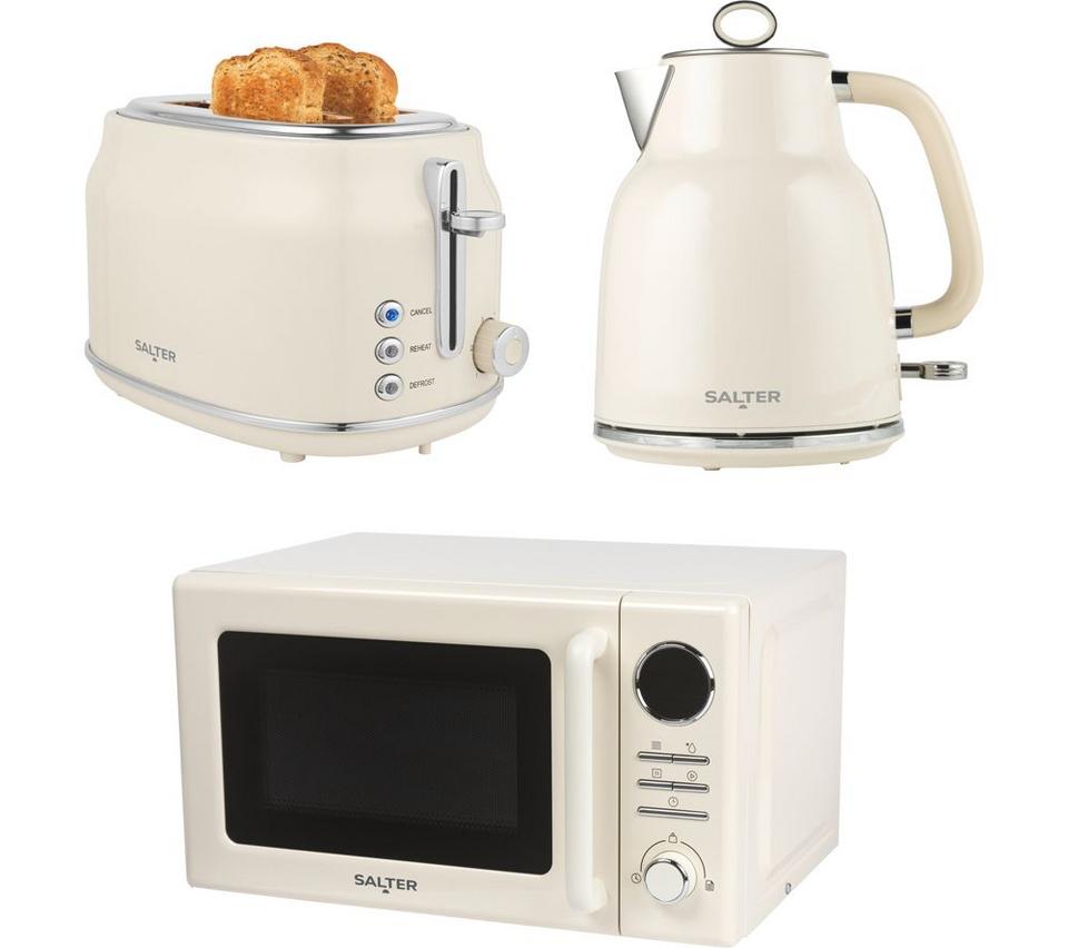 SALTER Retro COMBO-9611 Electric Kettle, 2-Slice Toaster & Microwave Bundle - Cream