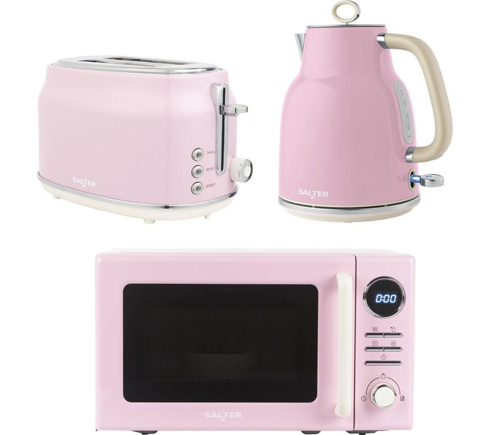 SALTER Retro COMBO-9610 Electric Kettle, 2-Slice Toaster & Microwave Bundle - Pink