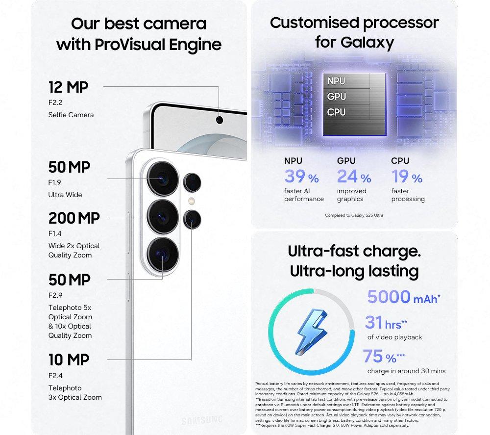 SAMSUNG Galaxy S26 Ultra - 512 GB, White image number 4 of 13