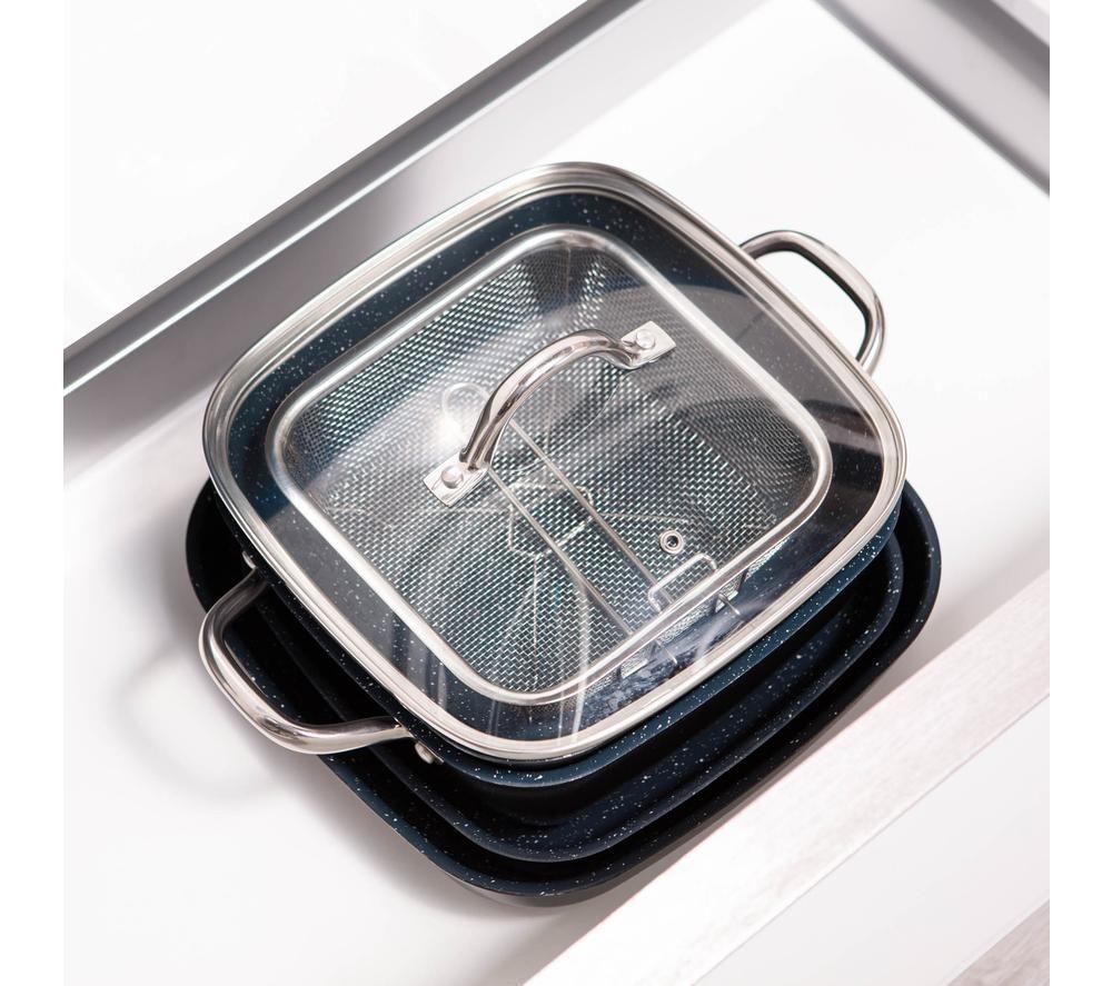 THANE Diamond Deep Frying Pan Set - Navy image number 3 of 4