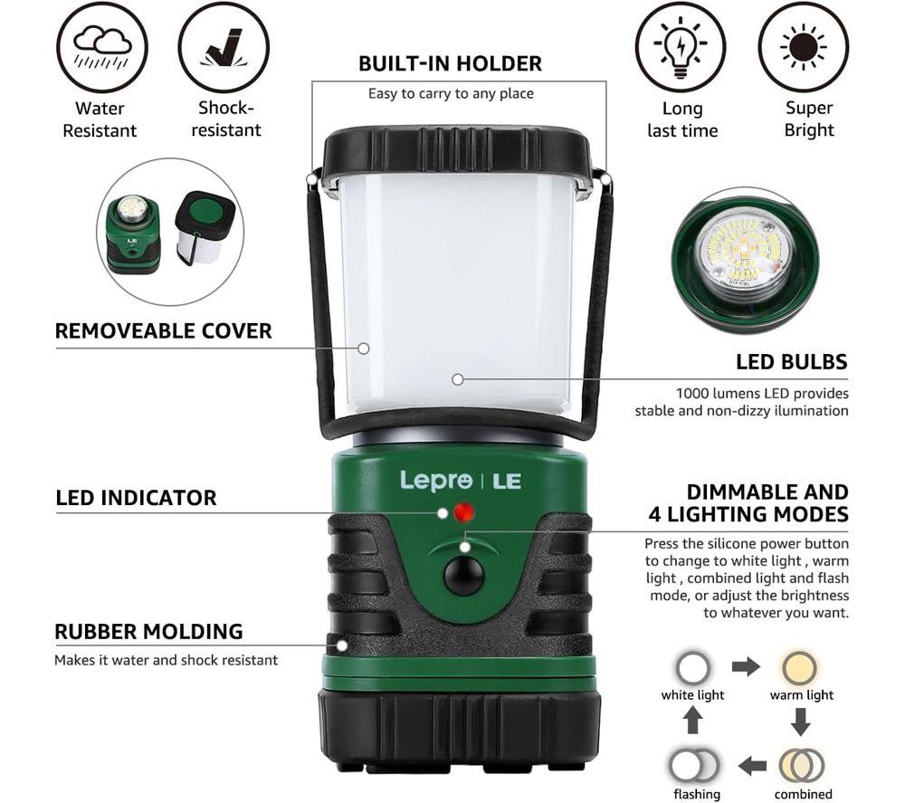 LEPRO EAN3300008 LED Camping Lantern - Black image number 3 of 11