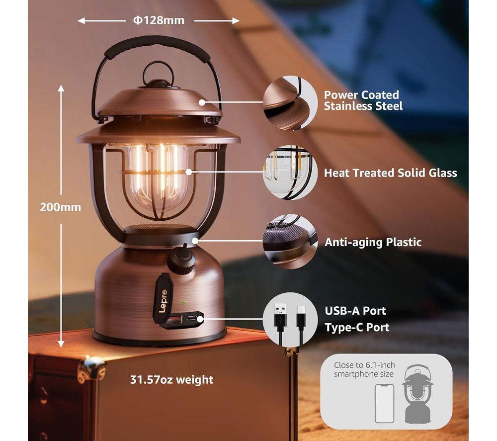 LEPRO PR330041 LED Camping Lantern - Brown image number 4 of 9