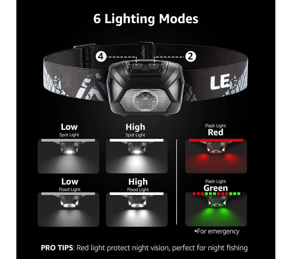 LEPRO EAN320015-2 LED Head Torch - Black, Pack of 2 image number 3 of 8