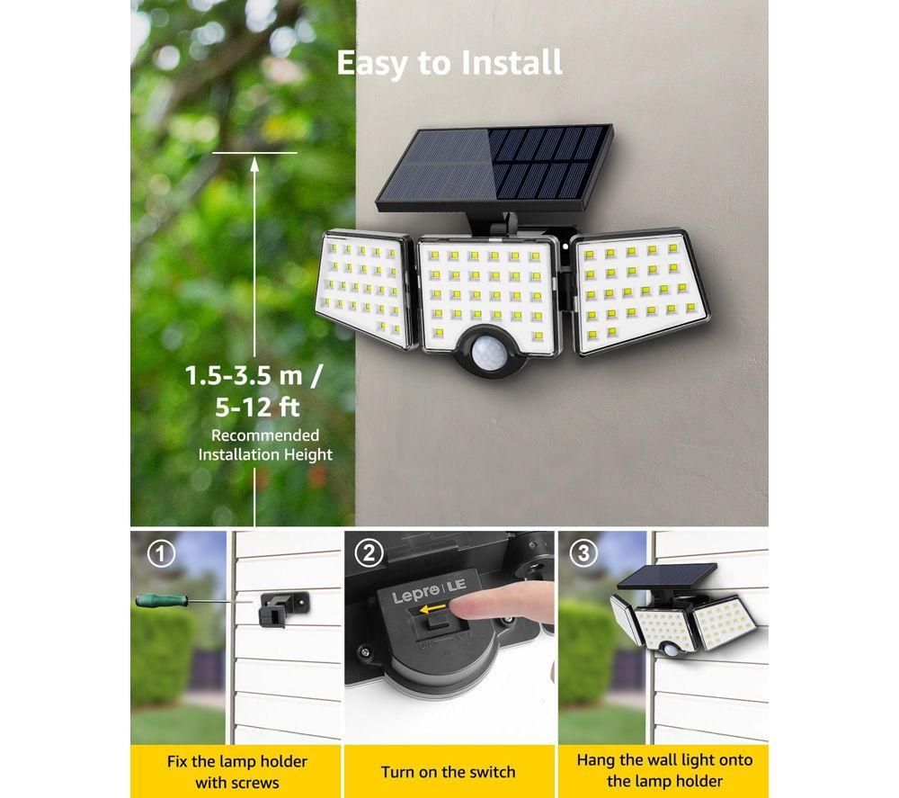 LEPRO Solar Security 1000 Integrated Wall Spotlight - Black image number 8 of 11