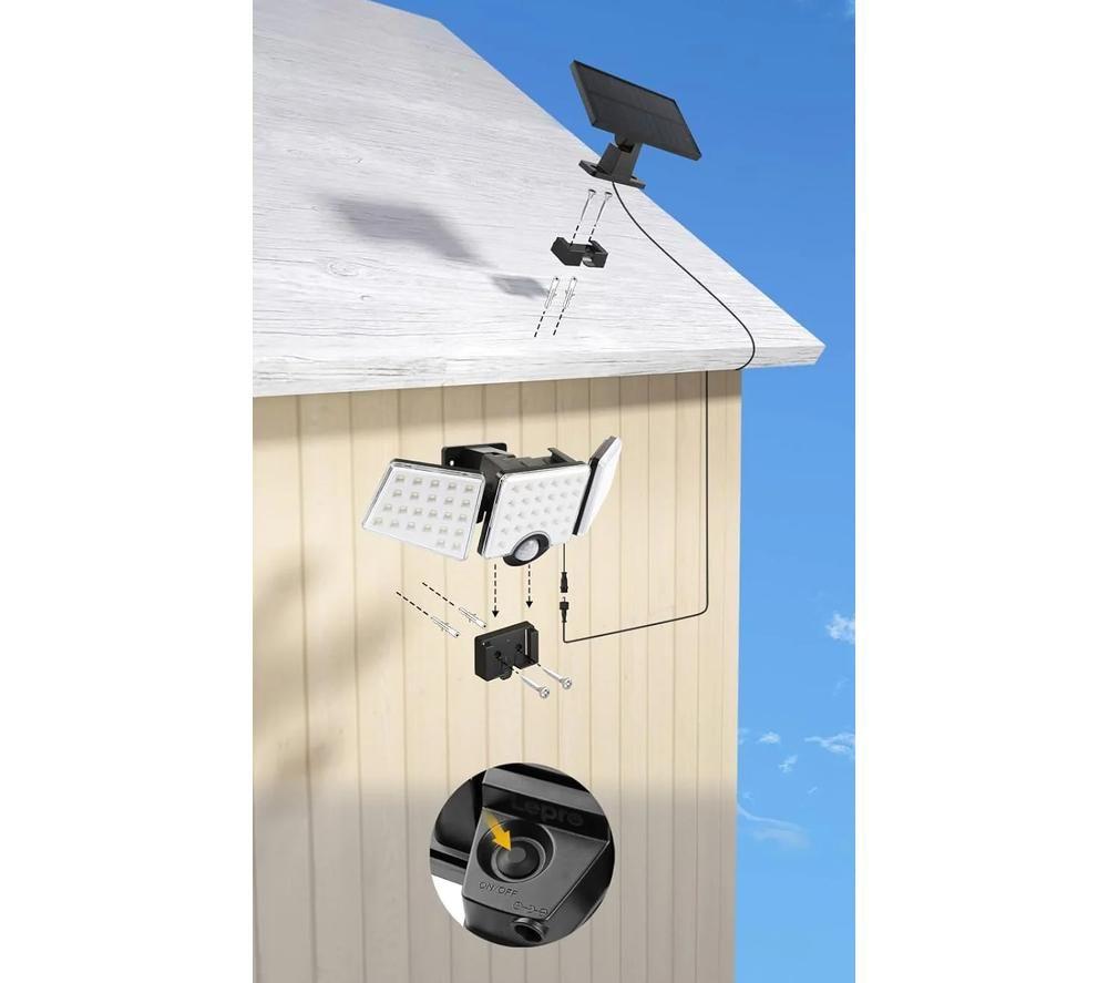 LEPRO Solar LED Floodlight with PIR Motion Sensor - Black & White image number 4 of 8