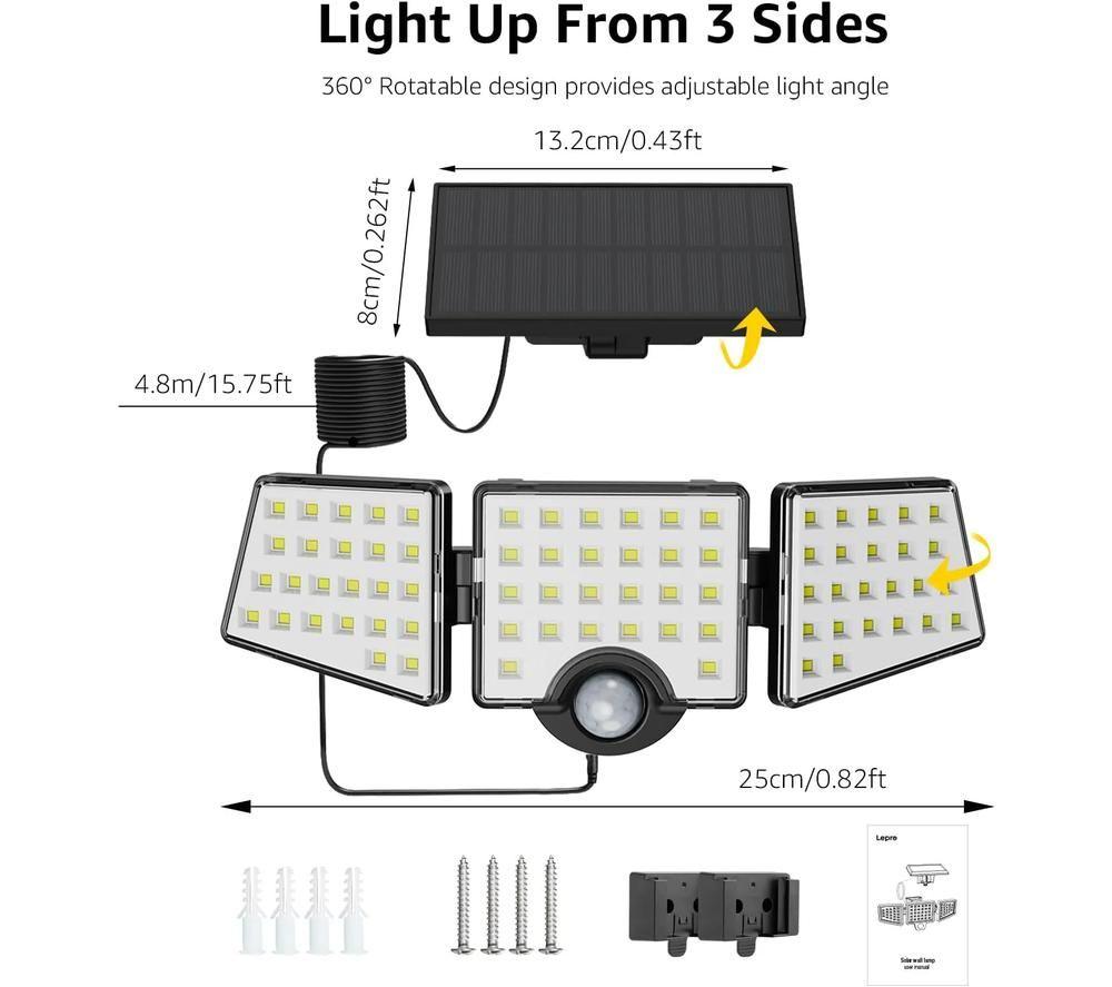 LEPRO Solar LED Floodlight with PIR Motion Sensor - Black & White image number 8 of 8