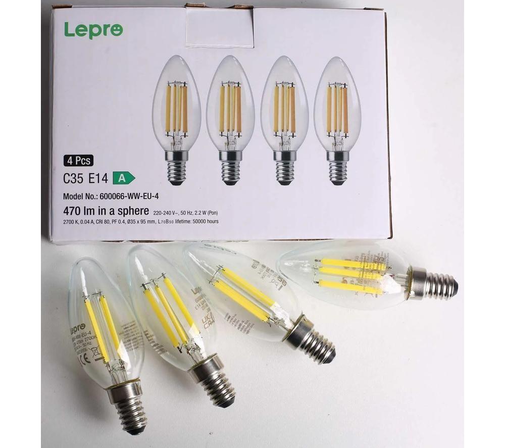 LEPRO Filament LED Light Bulb - E14, Warm White, Pack of 4 image number 2 of 4