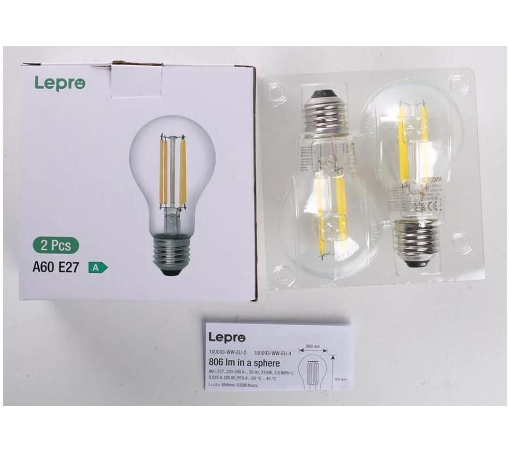 LEPRO Filament LED Light Bulb - E27, Warm White, Pack of 2 image number 8 of 8